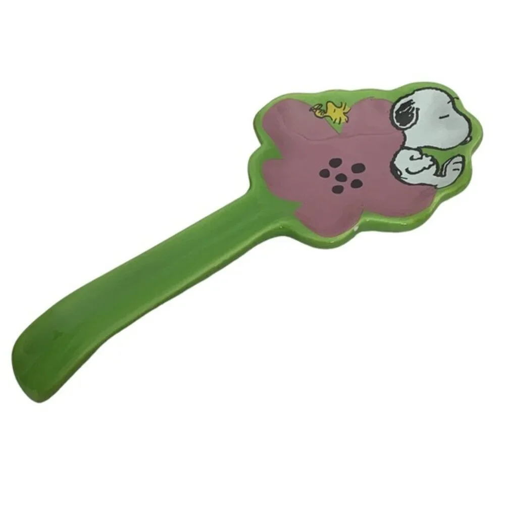 Snoopy Woodstock Spoon Rest Glazed Ceramic Functional Art Watermelon Pink Green
